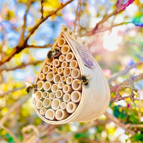 Pollinating Palace-Mason Bienenhaus, natürliches hängendes Bienenhaus, aus Holz, mit Bambusröhren, für Garten und Hof von GardeningProducts4Less