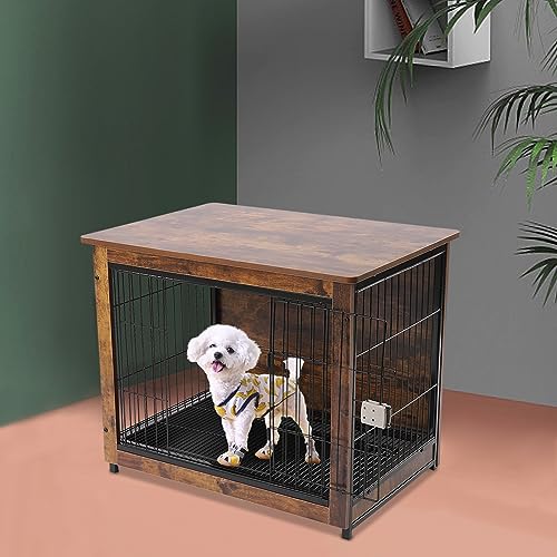 31.5" Holz XL Große Hundekiste Möbel Kennel Metall Heavy Duty Haustier Käfig mit Tablett, Indoor Holz Hundekiste Käfig Möbel Tisch Haustier Haus Kennel Doppeltür Large von Gardenoble