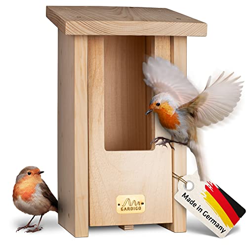 GARDIGO® Nistkasten für Rotkehlchen I Made in Germany, aus deutschem Holz, Vogelhaus, verschraubt, unbehandelt und wetterfest von Gardigo