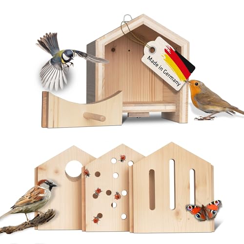 GARDIGO® Tier-Haus System | Nistkasten Vogelhaus Insektenhotel Schmetterlingshaus Futterhaus | Einzigartige Wechselblenden für Vielfältigkeit | Marienkäfer Schmetterlinge Eichhörnchen Vögel Bienen von Gardigo