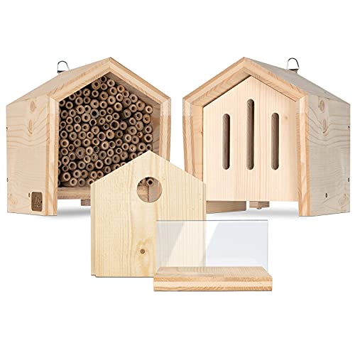 GARDIGO® Tierhaus System: Bienenhotel mit 2 zusätzlichen Wechselblenden I Schmetterlingshaus, Nistkasten für Meisen, Eichhörnchenfutterhaus I Made in Germany von Gardigo