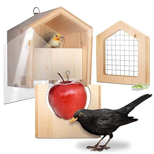 GARDIGO® Tierhaus System: Nistkasten Halbhöhle für Rotkehlchen mit 2 zusätzlichen Wechselblenden I Insektenhotel, Vogelfutterhaus für Vögel, Deko für Haus und Garten I Made in Germany von Gardigo