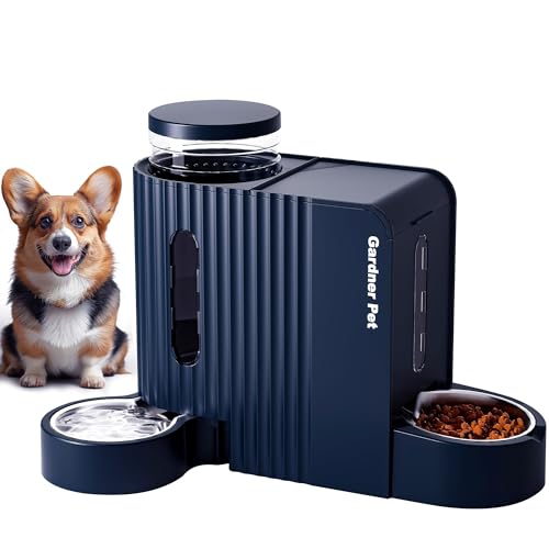 Gardner Pet 2-in-1 Futterspender für Katzen/Hunde 2 Näpfe(6L*2), Futterautomat Katze und Wasserspender Hund mit Edelstahlschüssel, Ohne Strom, BPA Frei, Gravitation Katzenfutter Automat (Blau) von Gardner Pet