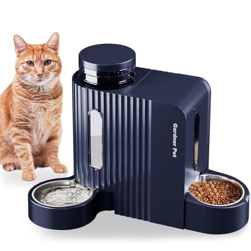 Gardner Pet Automatischer Futterspender für Katzen/Hunde 2 Näpfe(3L*2), Futterautomat Katze und Wasserspender Hund mit Edelstahlschüssel, Ohne Strom, BPA Frei, Gravitation Katzenfutter Automat (Blau) von Gardner Pet