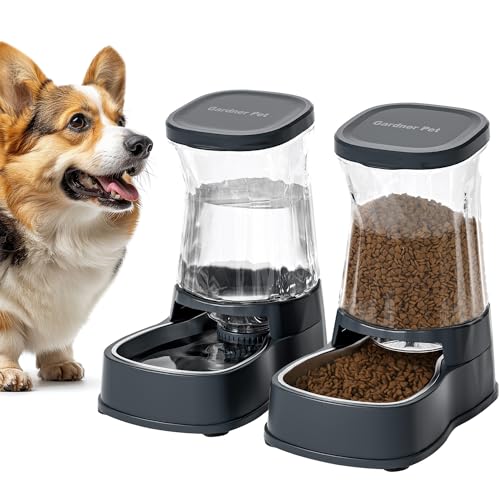 Gardner Pet Automatischer Hunde-Wasserspender, Schwerkraft-Edelstahl-Wasserbewässerung und Futter-Futterstation, große Kapazität, Futternäpfe für kleine und mittelgroße Hunde, Katzen und andere von Gardner Pet