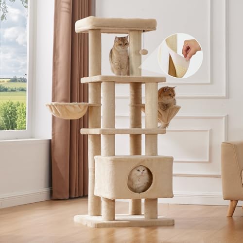 Gardner Pet Cat Tree, 65" Cat Tower with Scratching Post Cat Trees for Indoor Cats Large Adult Modern Cat Tree High Climbing Tower with Replaceable Sisal Home Decoration (Beige-Plus) von Gardner Pet