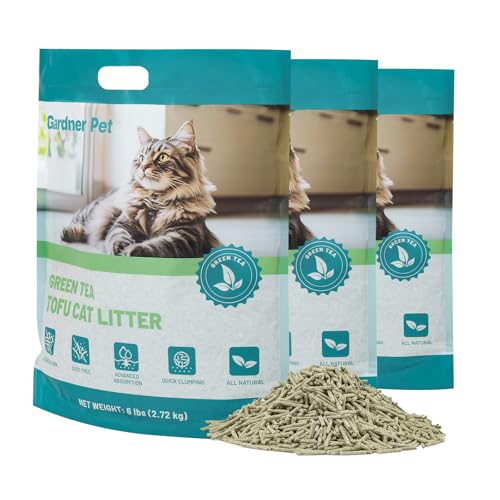 Gardner Pet Natürliches Tofu-Katzenstreu, Katzenstreu mit Grüntee-Extrakt, staubfrei, schnell klumpend, spülbar und Geruchskontrolle für Mehrkatzenhäuser, 2,7 kg x 3 Stück von Gardner Pet