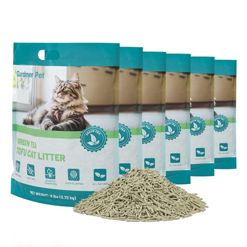 Gardner Pet Natürliches Tofu-Katzenstreu, Katzenstreu mit Grüntee-Extrakt, staubfrei, schnell klumpend, spülbar und Geruchskontrolle für Mehrkatzenhäuser, 2,7 kg x 6 Stück von Gardner Pet