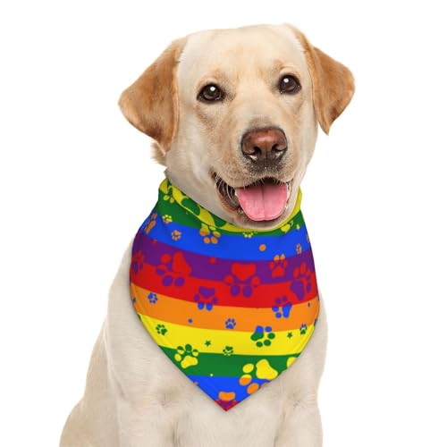 Garlaibi Gay Pride Hundehalstuch mit Pfotenabdrücken, Regenbogenfarben, Dreiecks-Lätzchen, Haustierzubehör, Katzentuch - Multicolored, Polyester, 70 x 46 cm, Unisex, Hund, Bandana von Garlaibi