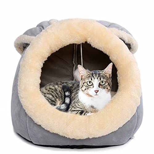 Katzenbetten für Indoor Katzen,Kleines Hundebett mit Anti-Rutsch-Unterseite, Welpenbett mit abnehmbarem Baumwollpolster, Superweiches beruhigendes Haustiersofa-Bett (Grau Large) von Garlifden