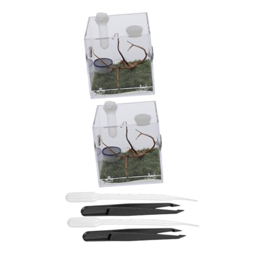 Garneck Spinnen Terrarium Set – 2er Set Transparenter Acryl Käfig Für Spinnen - Ideales Kleines Terrarium Für Die Haltung Und Fütterung Von Reptilien Und Schnecken - Inkl Zubehör von Garneck