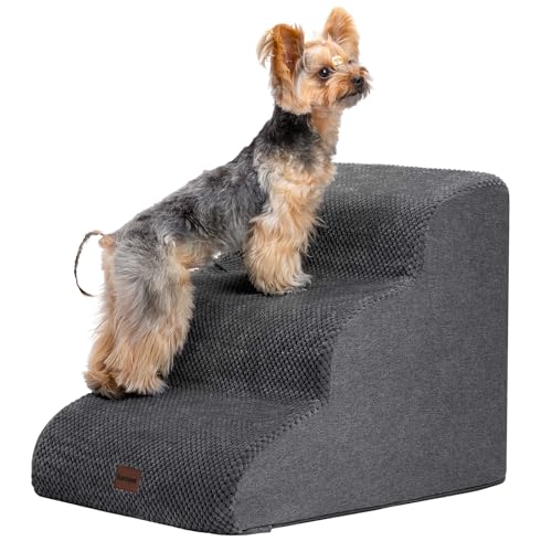 Garnpet Hundetreppe für Couch Sofa und Stuhl, 3-stufige Hundetreppe für kleine Hunde und Katzen, rutschfeste Indoor-Haustiertreppe, Dunkelgrau von Garnpet