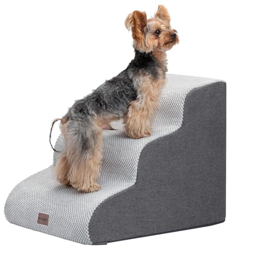 Garnpet Hundetreppe für Couch Sofa und Stuhl, 3-stufige Hundetreppe für kleine Hunde und Katzen, rutschfeste Indoor-Haustiertreppe, Hellgrau von Garnpet