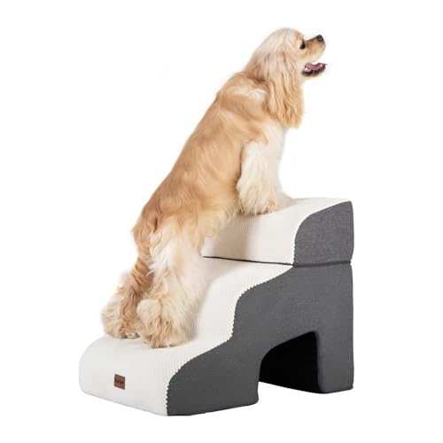 Garnpet Hundetreppe für Couch Sofa und Stuhl mit Tunnel, 3-stufige Hundetreppe für kleine Hunde und Katzen, rutschfeste Indoor-Haustiertreppe, Beige von Garnpet