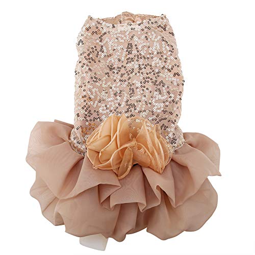 Hundekleid Haustier Kleine Hund Kleidung Pailletten Seidige Tutu Welpen Kostüm Hund Prinzessin Elegant Rock Hochzeit Kostüm (Gold L) von Garosa