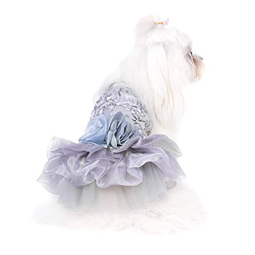 Hundekleid Haustier Kleine Hund Kleidung Pailletten Seidige Tutu Welpen Kostüm Hund Prinzessin Elegant Rock Hochzeit Kostüm (Grey M) von Garosa