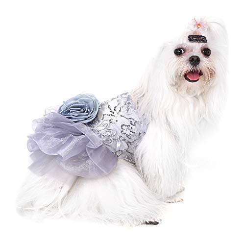 Hundekleid Haustier Kleine Hund Kleidung Pailletten Seidige Tutu Welpen Kostüm Hund Prinzessin Elegant Rock Hochzeit Kostüm (Grey M) von Garosa