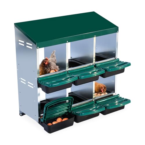 GarveeLife Nistkästen für Hühner, 6 Löcher Hühner Nistkästen, Hühner Legebox mit Deckelabdeckung, für Outdoor Hühnerstall Bauernhof Hof, Grün von GarveeLife