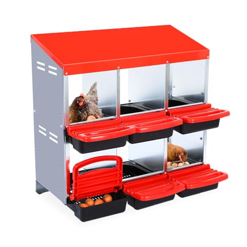 GarveeLife Nistkästen für Hühner, 6 Löcher Hühner Nistkästen, Hühner Legebox mit Deckelabdeckung, für Outdoor Hühnerstall Bauernhof Hof, Rot von GarveeLife