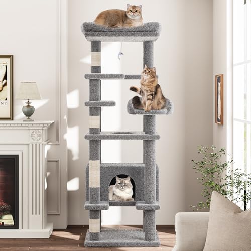 Katzenbaum, hoher Katzenturm für den Innenbereich, große Katzen, Katzenhausmöbel mit gepolsterter Plüsch-Sitzstange, Sisal-Kratzbäume von GarveeLife