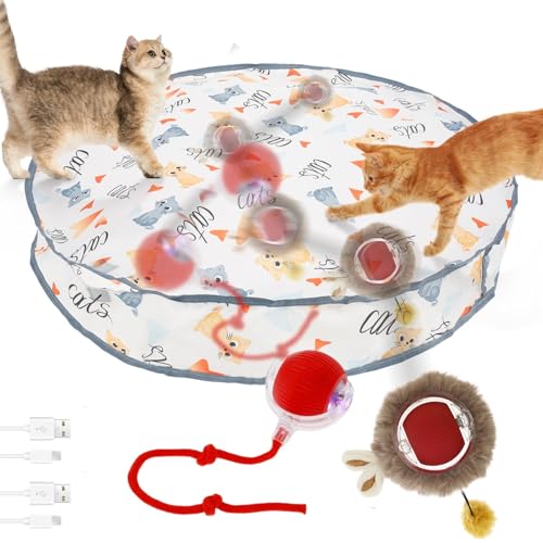 2Pcs Magic Ball Katze, Interaktives Katzenspielzeug mit 72cm Spielmatte, Schnell Rollender Ball in Spielmatte, Automatisch Bewegungsaktivierter Beweglicher Ball, Versteckspiel für Indoor Übungskicker von Gatphy