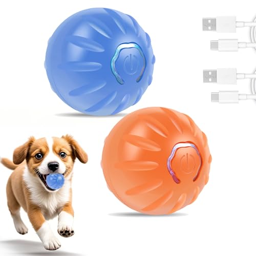 Gatphy 2 Stück Interaktives Hundespielzeug Intelligentes mit LED, USB Wiederaufladbar, Interaktiver Spielball für Hunde Langlebig, Hundespielzeug Beschäftigung, Nachahmung Echter Beute (Blau+Rot) von Gatphy