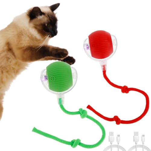 Hundeball Elektrisch Wiederaufladbar Silikonmaterial Selbstrollender Ball Hund 7cm Interaktiver Ball für Geeignet für Hunde Katzen Jeder Größe Jeden Alters (Rot+Grün) von Gatphy