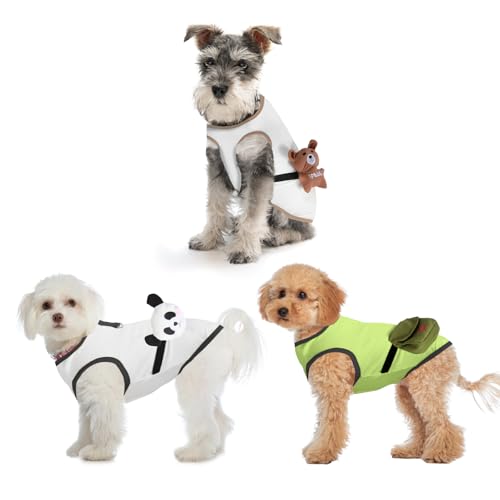 Gauzi Hunde-T-Shirt, abschleppbares Geschirr für kleine Hunde (Panda + Bär + Rucksack, Größe M, 3er-Pack) von Gauzi