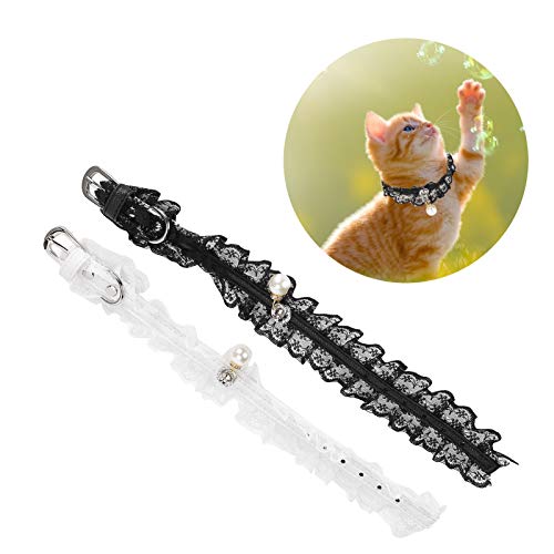 2PCS Katzenhalsband, verstellbare Spitze, Hochzeitskleid, Festivals, Haustierhalsband, Dekoration, Schwarz, Weiß, für kleine Katzen und Hunde von Gavigain