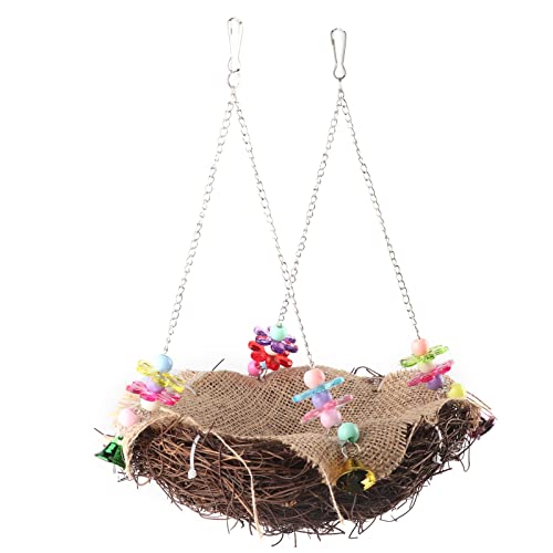 Bird Rattan Nest Swing & Barch Spielzeugkäfig Hängematte für Papageien bequemer Nistzimmer braune kleine mittelgroße Vögel (S) von Gavigain