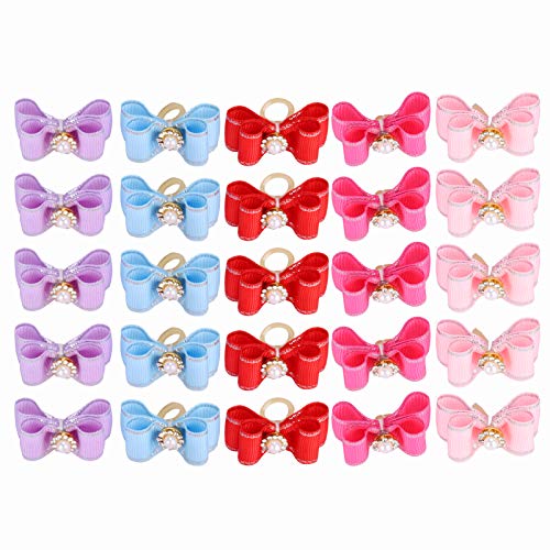 Gavigain 5 Stcs Bunte Pet Pet Wiveation Bows, lebendige Farben, Robustes Polyester, Gummiband für einfache Verschleiß, für kleine Haustiere (Hunde und Katzen) von Gavigain