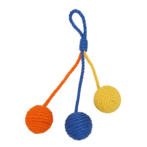 Gavigain 5cm Katzengarnkugeln mit klappernden Perlen, Sisal -Außen-, Klauenschleifen und Kauen, interaktives Spielspielzeug für Katzen und Kätzchen (Blue, Yellow, Orange) von Gavigain