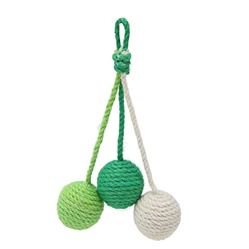 Gavigain 5cm Katzengarnkugeln mit klappernden Perlen, Sisal -Außen-, Klauenschleifen und Kauen, interaktives Spielspielzeug für Katzen und Kätzchen (Green, Cyan, White) von Gavigain