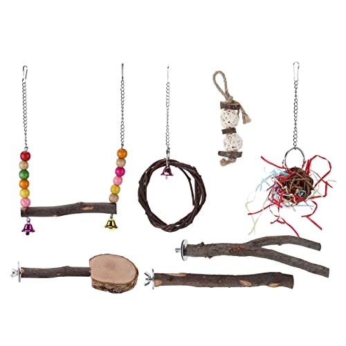 Gavigain Bird Toy Set, 7 Stücke, Applewood Vine Bugs, Schaukel, Kletterspielzeug, körperliche Aktivität, mentale Stimulation, für aktive Vögel von Gavigain