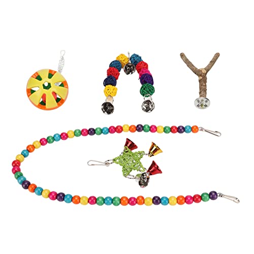 Gavigain Bird Toy Set, Holzschwung, Glocke, Ball, Perlenbrücke, Rattanspielzeug, sicheres Holz, interaktives Spielzeug für Sittiche und kleine Vögel von Gavigain