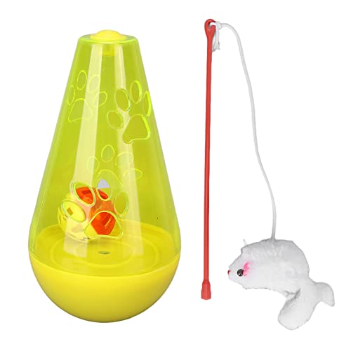 Gavigain Cat Toy Tumbler, interaktiver Lebensmittelspender, langsamer Feeder, Glockenball, Plüsch, Stimulation, Behandlungsrätsel für Innenkatzen (Yellow) von Gavigain