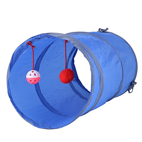 Gavigain Collabsible Cat -Tunnel, Robustes und sicheres Design, interaktive Glocke und Plüschkugel, Raumsparung, Robust, für Katzen und Kätzchen (Blue) von Gavigain