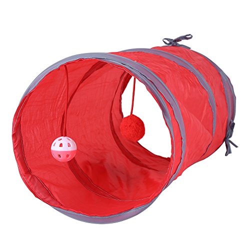 Gavigain Collabsible Cat -Tunnel, Robustes und sicheres Design, interaktive Glocke und Plüschkugel, Raumsparung, Robust, für Katzen und Kätzchen (Red) von Gavigain