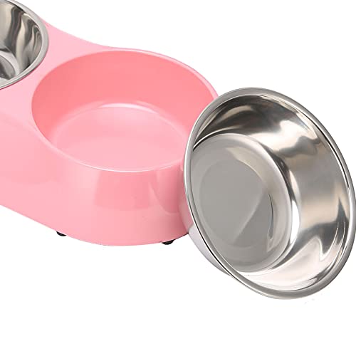 Gavigain Doppel-Edelstahl-Haustier-Fütterung Station, rutsch Feste Gummi Basis, leicht zu reinigen, robust und sicher, für kleine und mittlere Hunde Katzen (Pink) von Gavigain