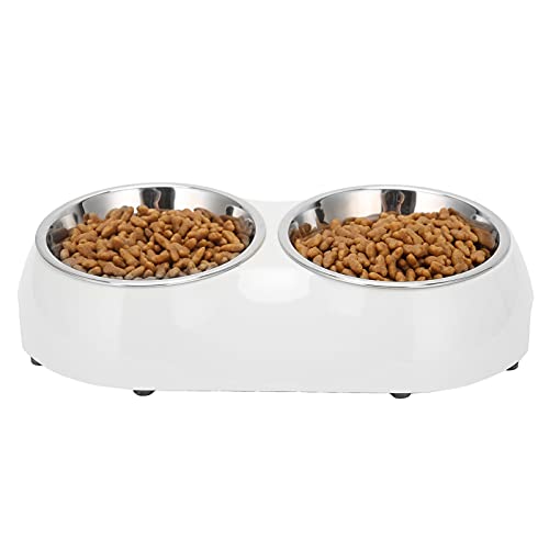 Gavigain Doppel-Edelstahl-Haustier-Fütterung Station, rutsch Feste Gummi Basis, leicht zu reinigen, robust und sicher, für kleine und mittlere Hunde Katzen (White) von Gavigain