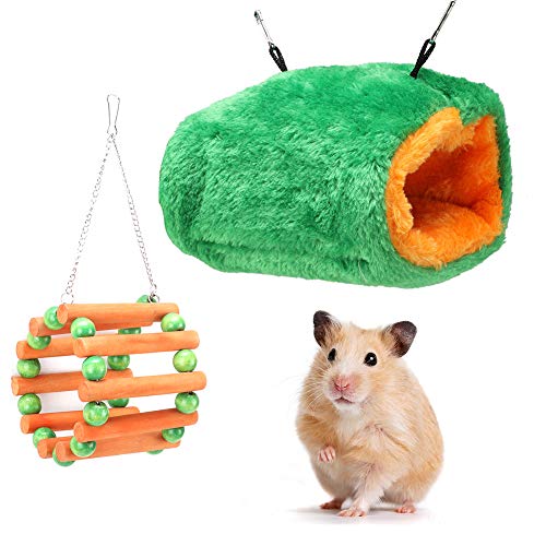 Gavigain Hamster Toy Set, Holz- und Baumwollschwung, Plüschnest, Riesenrad, interaktives Spiel, gemütlicher Winterkomfort, für kleine Haustiere von Gavigain