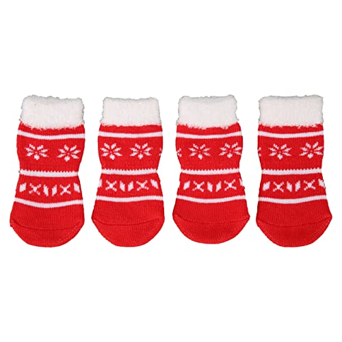 Gavigain Haustier-Weihnachtssocken, Weihnachten, Winter, rutschfeste Hundesocken, Neuheit, Weihnachtsmann-Socken für Hartholzböden, Schneeflocke von Gavigain