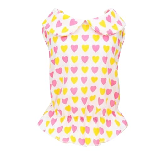 Gavigain Hundeshirt aus weicher, atmungsaktiver Baumwolle, modisches Puppenhalsband, einfach zu tragen für kleine Hunde wie Chihuahua, Zwergspitz, bequemes Frühlings-Sommer-Outfit (Yellow Heart M) von Gavigain