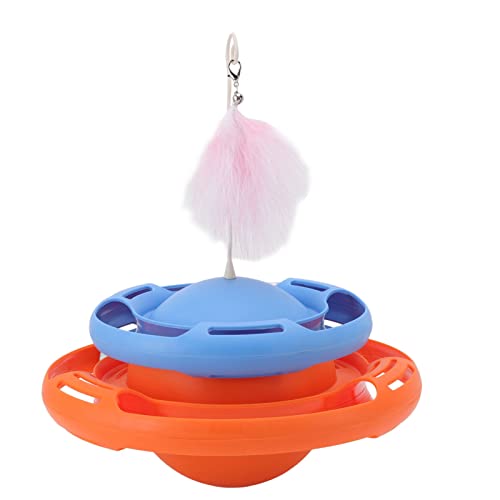 Gavigain Katzen -Plattenspieler -Spielzeug Multifunktional Interactive Roller Tracks Ball mit Neckstäbchen für Katzenkätzchen (Orange Blue) von Gavigain