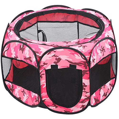 Pet Playpen tragbares Mesh luftiges Gehäusezelt für Katzen und Hunde rosa Tarnung (XBD95 Color Camouflage M) von Gavigain