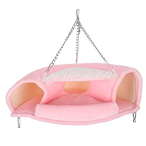 Gavigain Small Pink Pet Tunnel Bett, weiches Fleece, waschbarer, multifunktionaler Hängematte und Spieltunnel für Meerschweinchen, Hamster und kleine Haustiere (L) von Gavigain