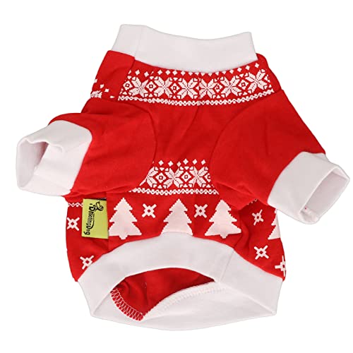 Gavigain Weihnachtshundhemd, rotes festliches Design, bequemer atmungsaktives Polyesterpullover, XS für kleine Haustiere (L) von Gavigain