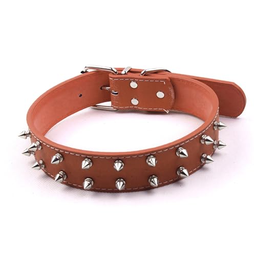 Gavigain verstellbares Hundehalsband, mittelgroß bis groß, Punk-Stil mit Nieten und Spikes, Robustes PU-Leder, bequemes und trendiges Haustierzubehör (Brown) von Gavigain