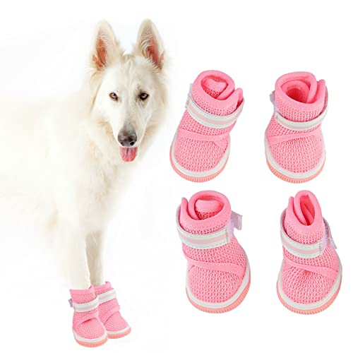 Hundestiefel, niedliche, atmungsaktive Hundestiefel aus Netzstoff, verschleißfeste, rutschfeste Hundeschuhe für Welpen zum Spazierengehen, Laufen, Wandern von Gavigain