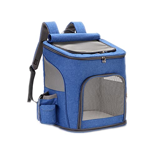 Extra Großer Haustier Rucksack 10 Kg Hund Rucksack Sommer Atmungsaktiv Aus Tragetasche Zusammenklappbaren Katzenrucksack,Blau von Gaxcent